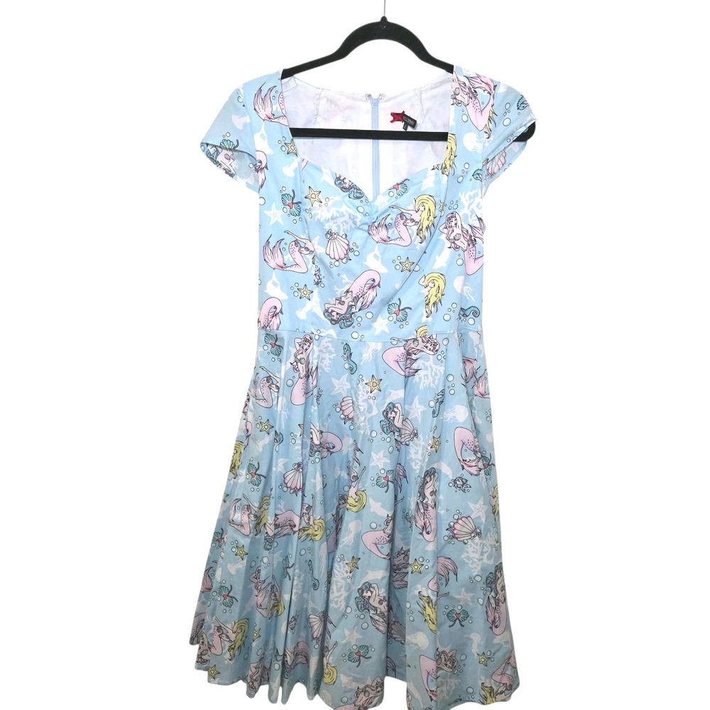 Hell Bunny Mermaid Print Dress Blue Retro Pinup Rockabilly Kawaii Womens M